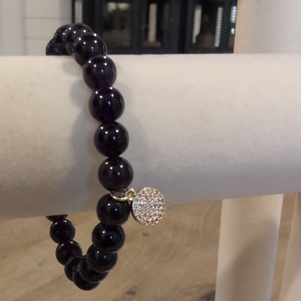 Budhagirl Purple Beaded Bracelet with Gold Charm